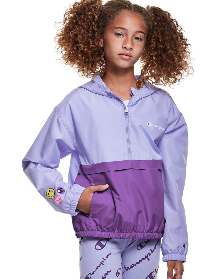 Champion Girls Jackets NZ - Colorblock Windbreaker Smiley Face Light Purple ( 0627-OFMEG )